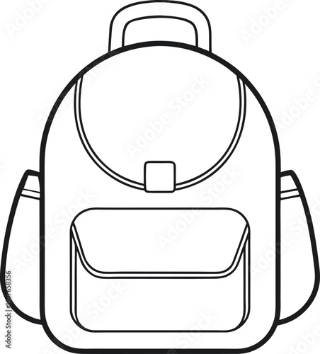 Rounded School Backpack Silhouette with Flap Closure and Side Pockets