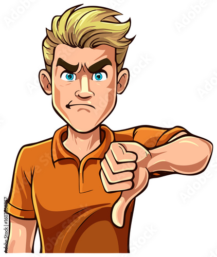 Man giving a thumbs down gesture, cartoon clipart, isolated 