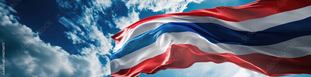 Naklejka premium Thailand national flag waving against blue sky
