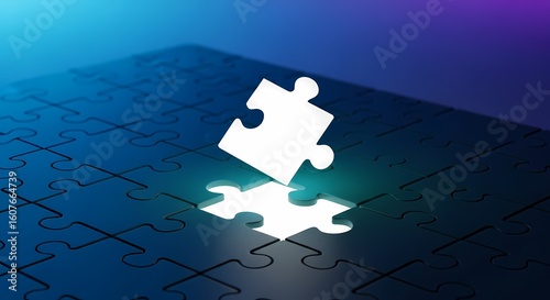 Puzzle piece fitting into jigsaw puzzle solution concept