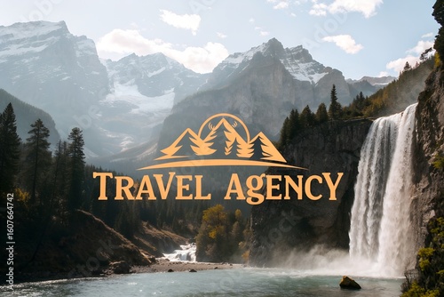 Text Travel Agency Logo mountains waterfalls template agency tour resort banner vacation hotel company trip travel design cruise background service concept tickets marketing art booking nature holiday