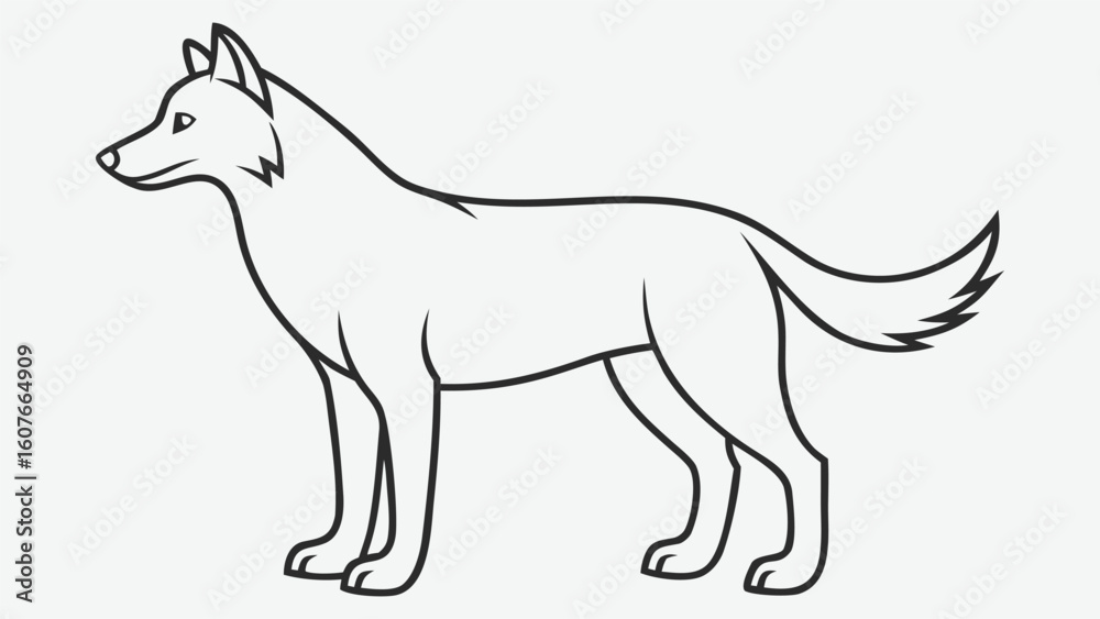 Obraz premium Line‑art side silhouette of a Siberian Husky howling, negative space, educational wildlife guide.