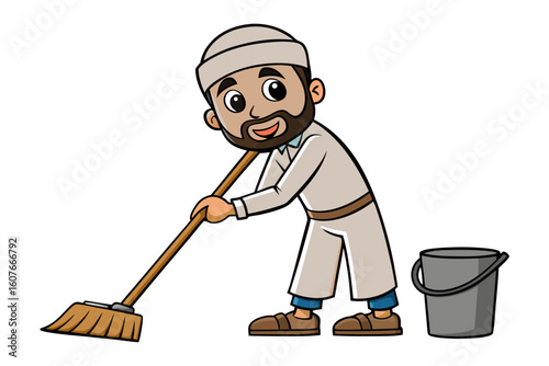 A cheerful old man in a santa hat writes a letter by candlelight creating a festive holiday scene