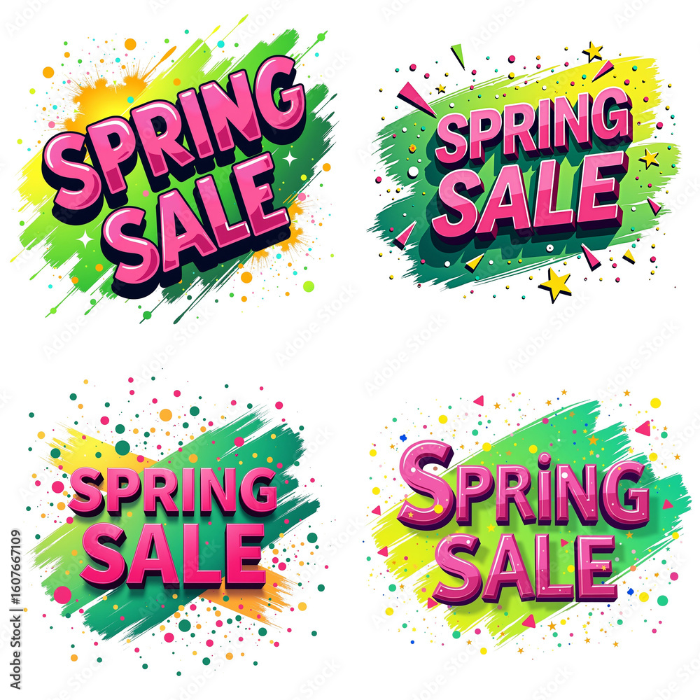 Fototapeta premium Spring sale banners with colorful paint splashes and vibrant text