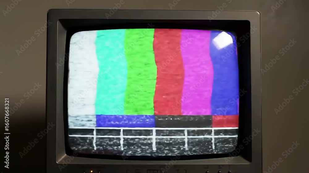 Classic Television Set Displaying a Color Bar Test Pattern