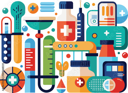Medical Laboratory Equipment and Pharmaceuticals Flat Design