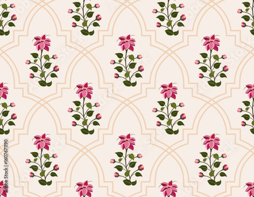 Vector Hand drawn colourful geometric flowers, seamless patterns with floral for fabric, textiles, clothing, wrapping paper, backdrop, banner, illustration, abstract backgrounds.
