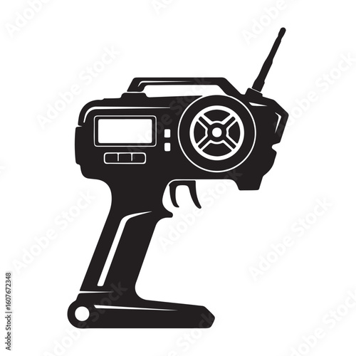 Monochrome Radiowave Controller Illustration for Remote Control Devices and Robotics Technology with Analog Input and Signal Transmission Systems