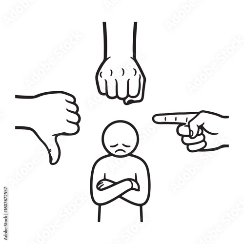 A Depiction of Bullying An Individual Surrounded by Hostile Gestures and Negative Reactions Creating a Sense of Isolation and Distress