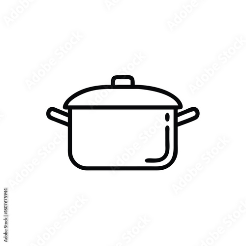 Outline cooking pot with handles lid icon on kitchen food