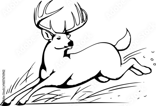 Leaping Buck Hunting Logo – Vintage Black and White Whitetail Deer Illustration