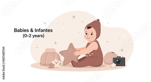 Adorable Baby Playing With Star Toy Capturing Precious Moments Cartoon Illustration