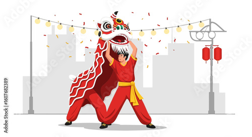 Animated Celebration Of The Chinese New Year With Lion Dance Performance