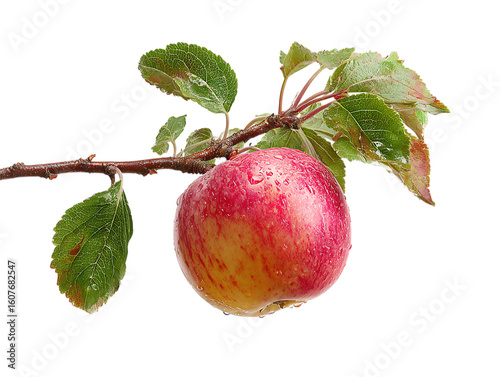 apple on a branch on white background