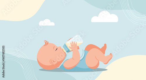 Cute Infant Enjoying Milk From a Bottle In a Serene Setting