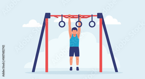 Athlete Exercising With Gymnastic Rings For Fitness and Strength