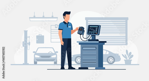 Automotive Professional Diagnostics At A Repair Garage With Car Inspection Technology