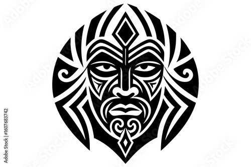 Māori Tribal Warrior Face: Traditional Mako Art Vector