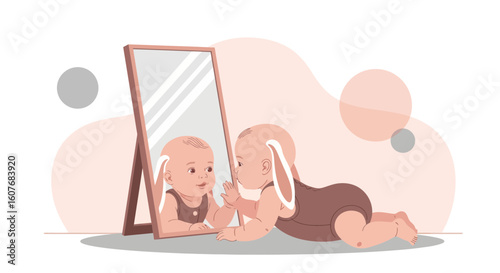 Baby Discovering Self Image Exploration Little One Finds Reflection