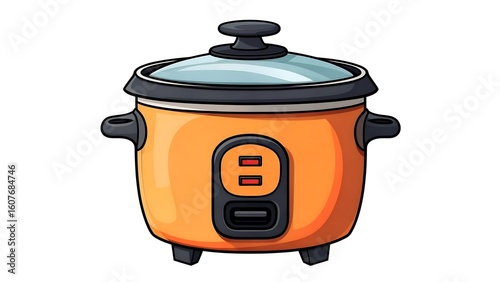 Cartoon Orange Rice Cooker Isolated on White Background
