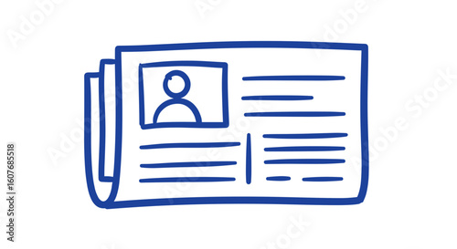 Line drawing of a newspaper with a profile picture and text. company newsletter headline