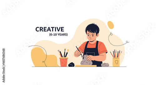 Boy Creates Sculpture From Clay Artistic Hobbies for Young Children Art Project