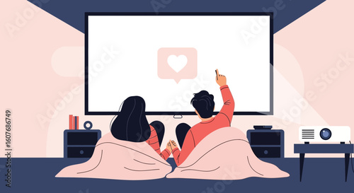 Cozy Evening A Couple Watches A Movie Projector Together At Home