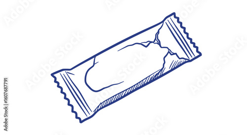 Snack bar wrapper with torn packaging in hand-drawn style  