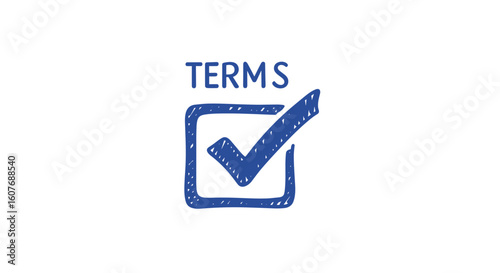 Terms checkmark in blue sketch style against white background.  terms of service checkbox
