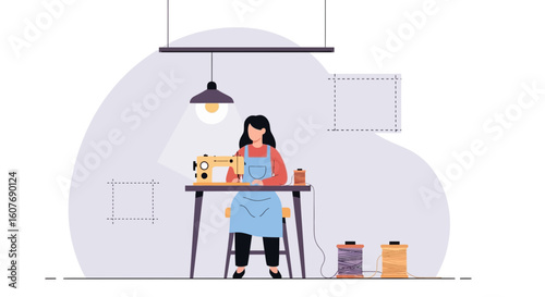 Creative Seamstress Working At Her Sewing Machine In Her Workshop