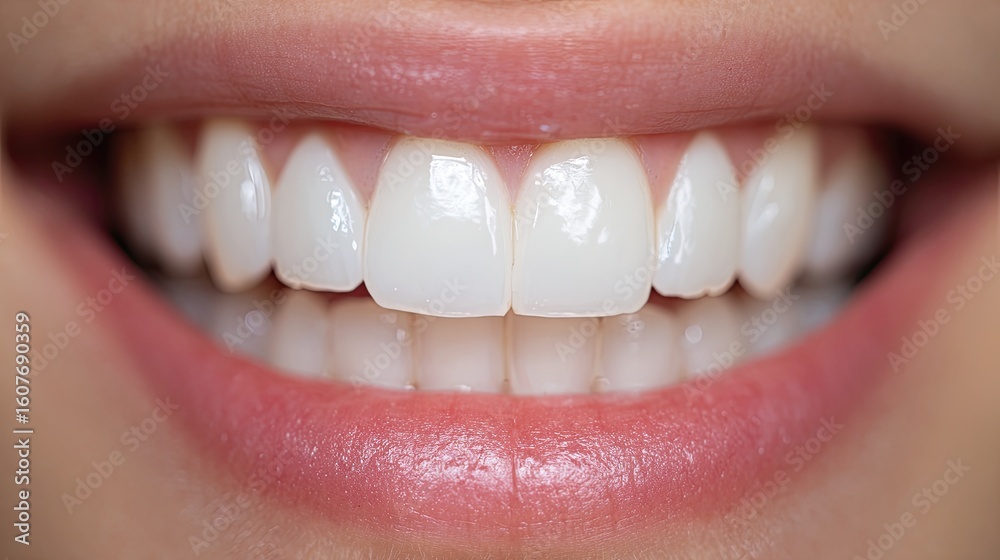Obraz premium Close-up of a smiling mouth, showing straight, white teeth and pink lips