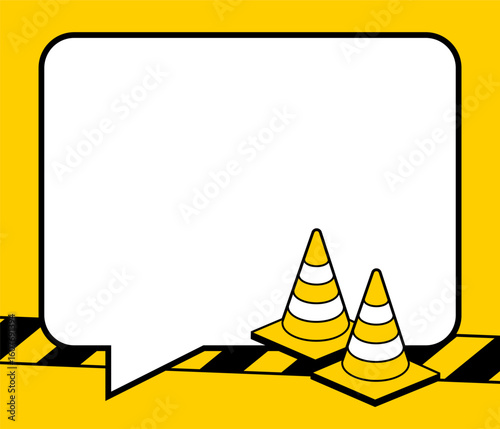 Information board. Caution stripes. Traffic Cone. Work in progress. Under construction. Construction, repair, update zone concept. Vector illustration.