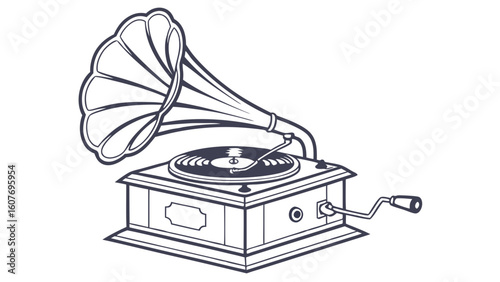 Vintage Gramophone Outline: Nostalgic Music Icon