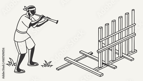 Bird-Scaring Flute Music: Traditional Farming Illustration