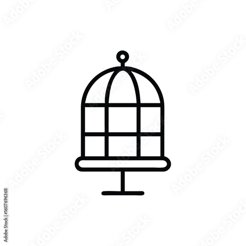 Minimalist outline a birdcage on a stand perch wire