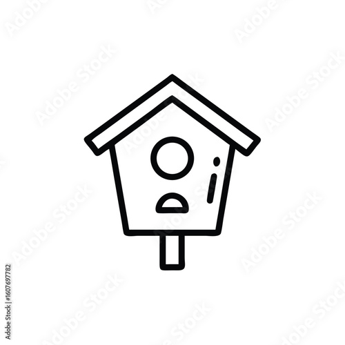 Outline a birdhouse with a circular entrance perch icon symbol