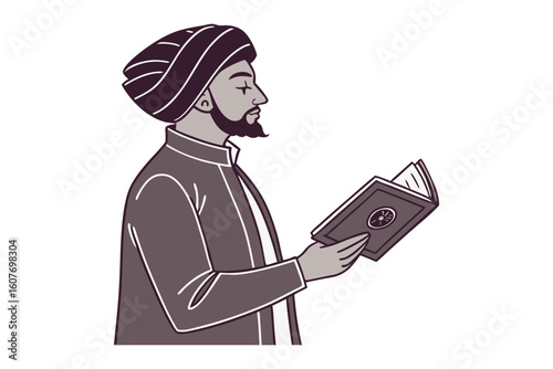Muslim individual contemplating a crossroads of patience and gratitude guided by islamic principles