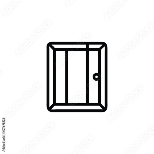 Outline a pet cage door with a circular handle icon