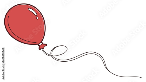 Red Balloon Simple Line Art Illustration