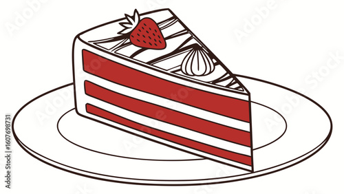 Red Velvet Cake Slice with Strawberry Topping Illustration