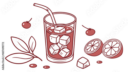 Refreshing Fruit Drink with Ice, Illustration