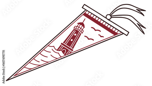 Coastal Pennant with Lighthouse and Seabirds Graphic