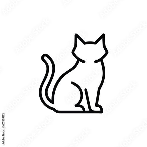 Outline a sitting cat with a curved tail on a feline animal