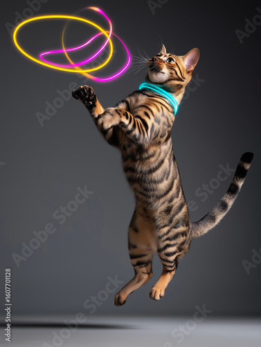 Bengal Cat Leaping for Glowing Laser Toy