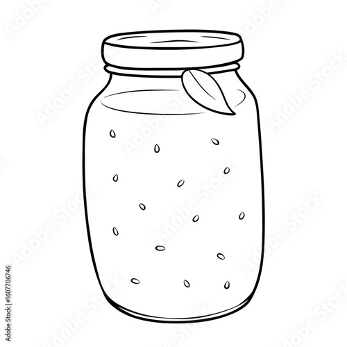 Pickle jar with a leaf on top and seeds inside  