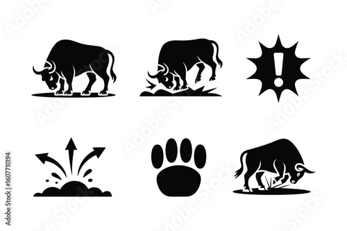 Bull paw print exclamation mark explosion arrows animal