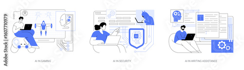 AI for Gaming and Security abstract concept vector illustrations.