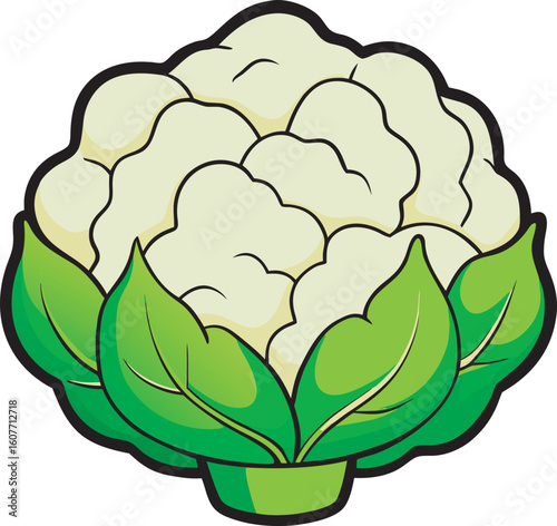Cartoon illustration of a fresh cauliflower isolated on a white background