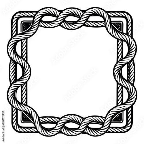 Art of a decorative square frame made of intricately braided rope