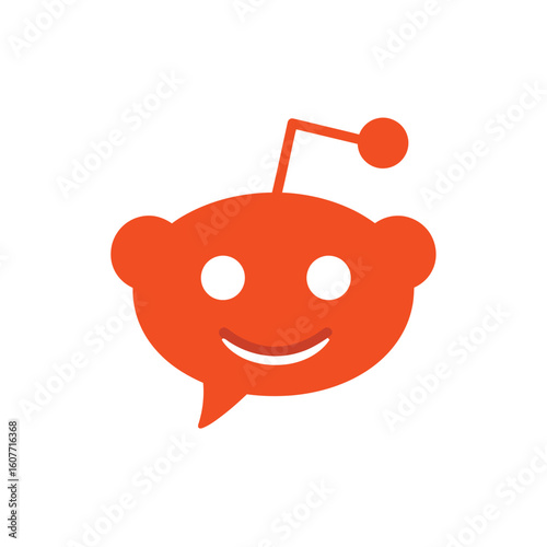Stylized orange alien head icon with a smile shaped like a speech bubble with an antenna.